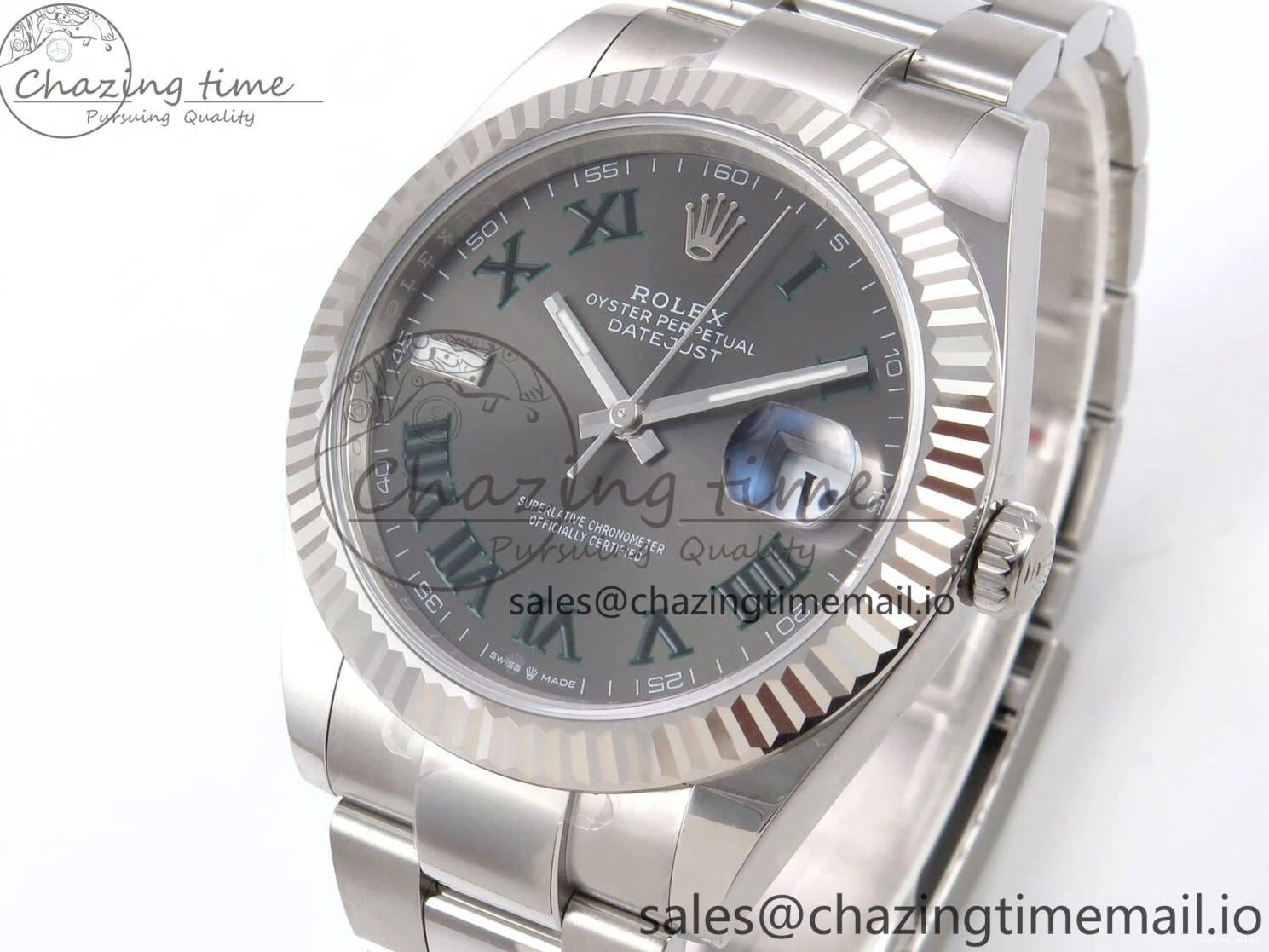 0509 GoodFit DateJust 41 126334 EWEF Best Edition Gray Dial Green Roman on Oyster Bracelet A 1054